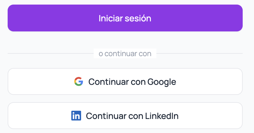 Anmeldebildschirm mit Google und LinkedIn