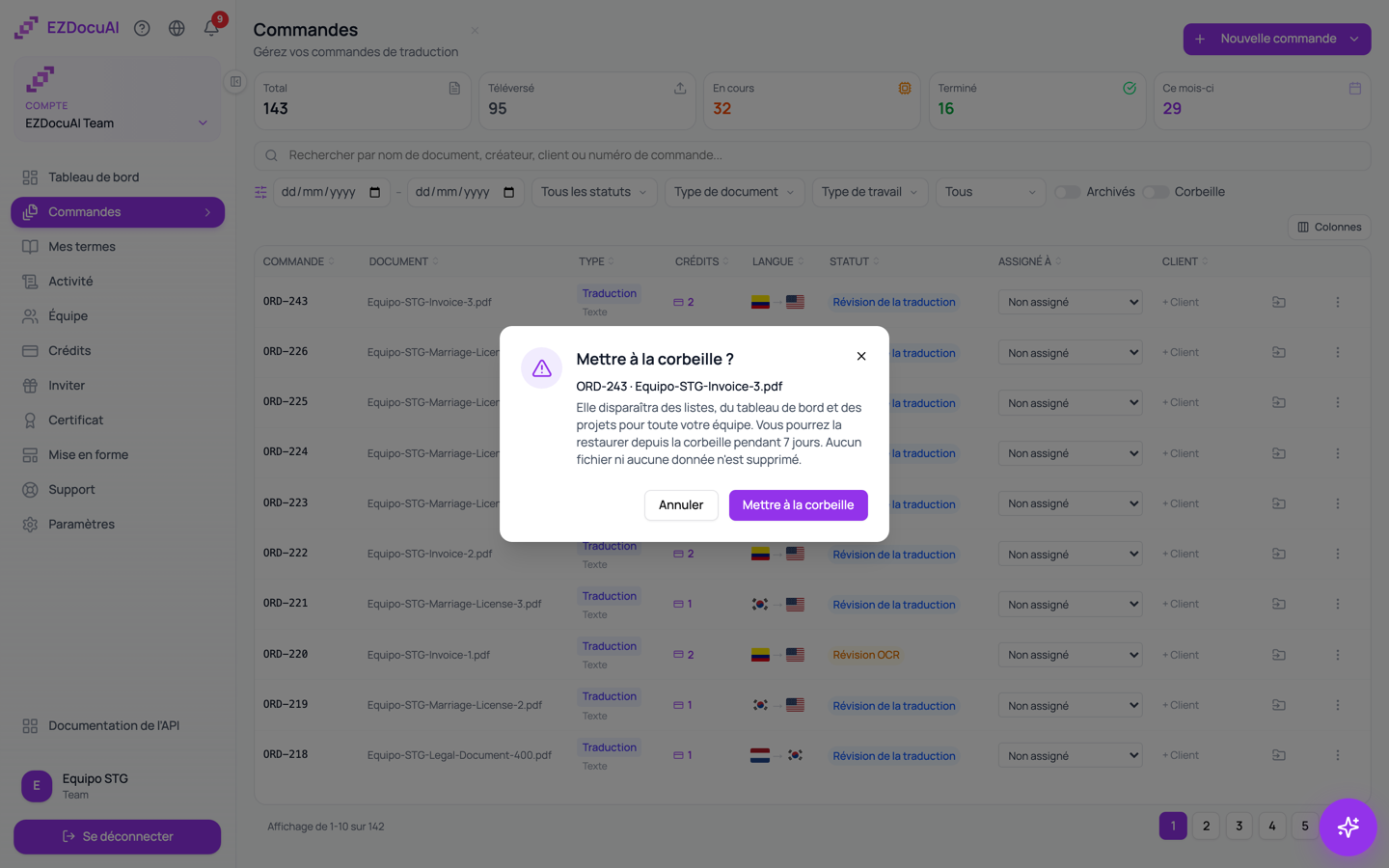 Confirmation « Mettre à la corbeille ? »
